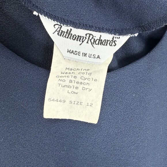 Vintage Antthony Richards Women Navy Blue Midi Dress Tie Waist Size 12 - Picture 6 of 14